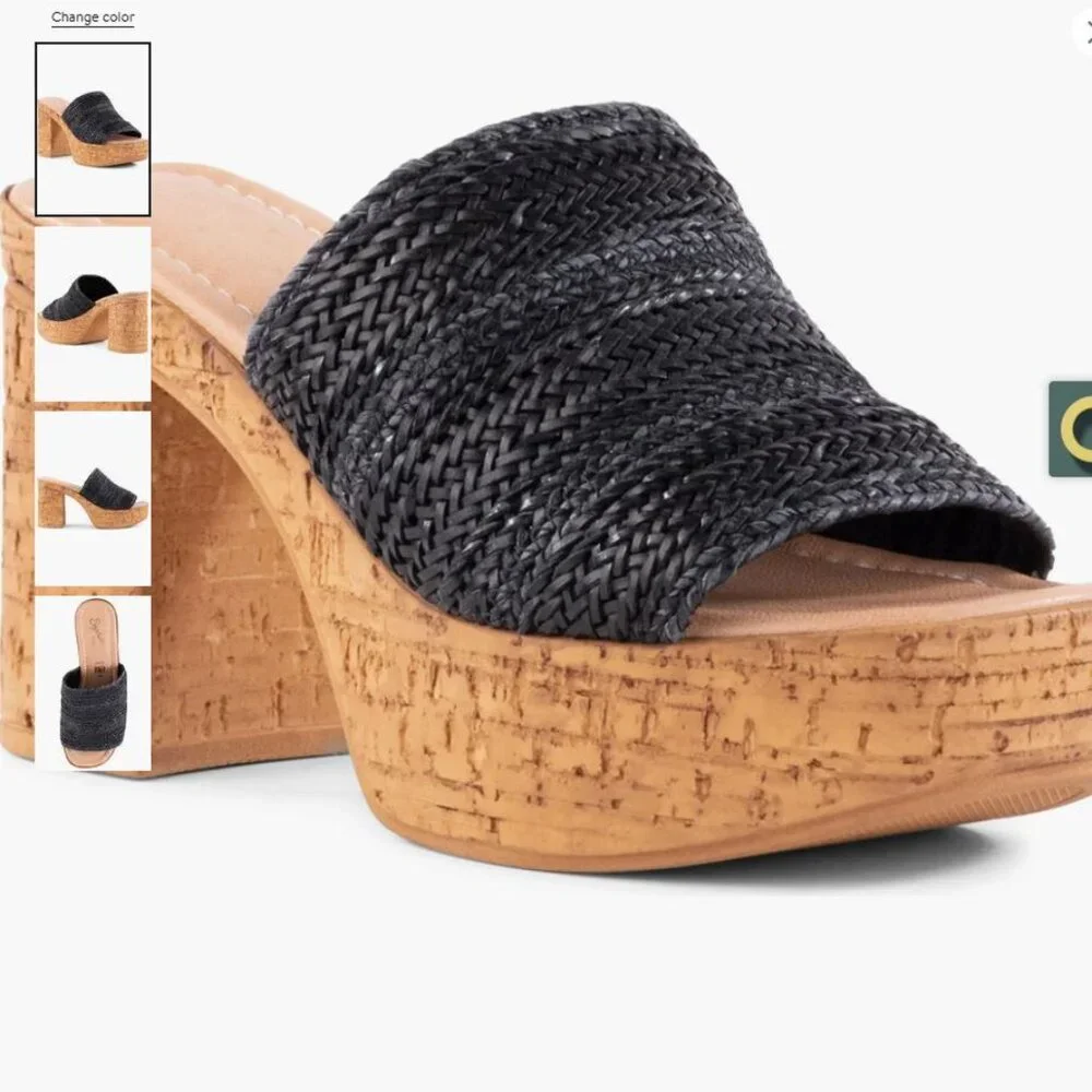 NIB | Seychelles | Applause Woven Platform Mule Sandals | Black | Sz 8.5